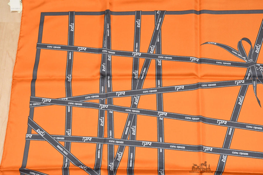 Hermes Scarf Bolduc by Jean Louis Dumas Silk 90 cm ribbon orange Carre 35" New w/ Tag