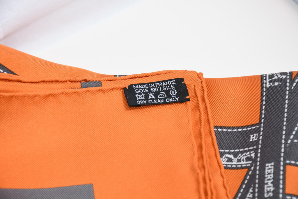 Hermes Scarf Bolduc by Jean Louis Dumas Silk 90 cm ribbon orange Carre 35" RA77