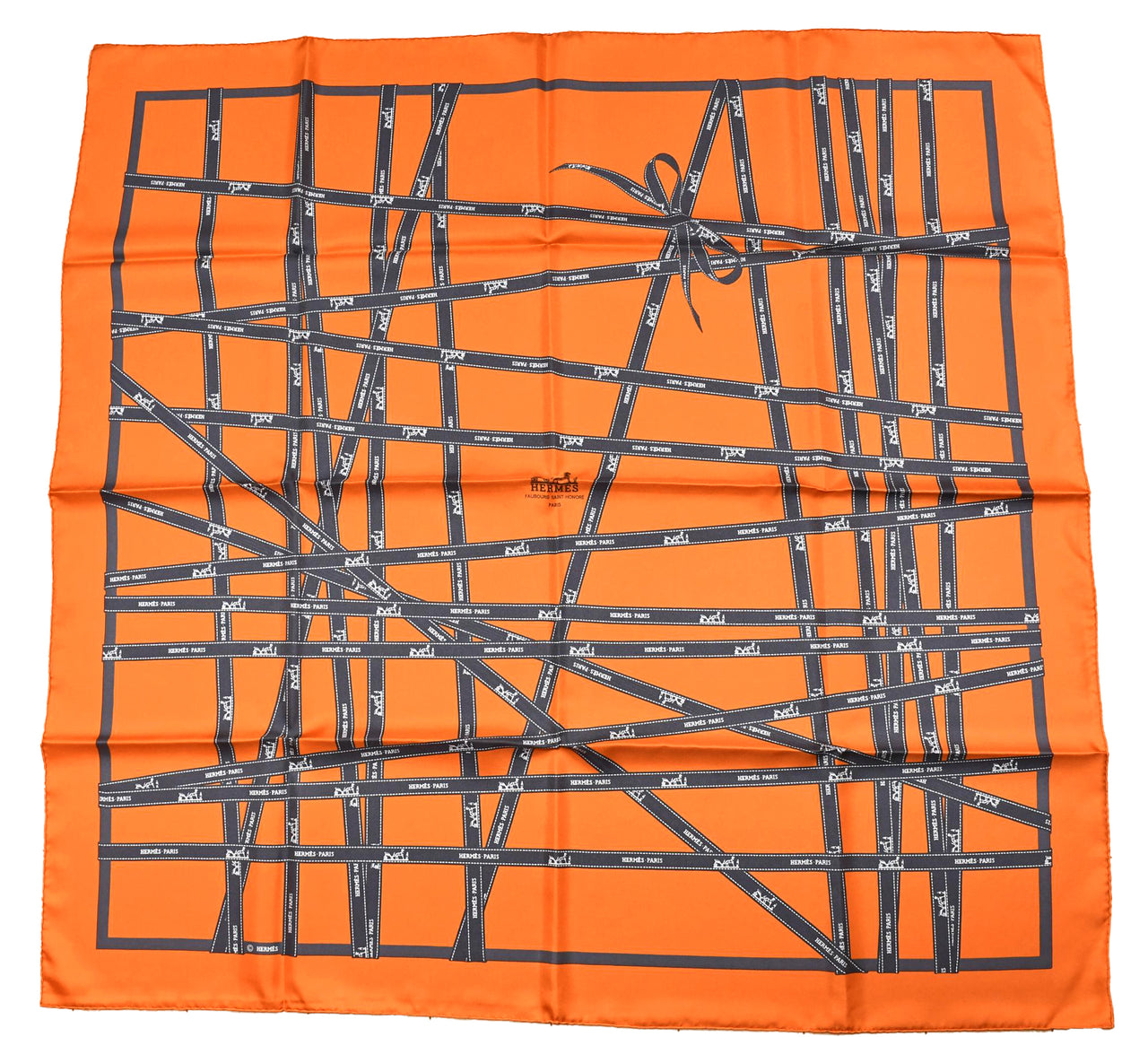Hermes Scarf Bolduc by Jean Louis Dumas Silk 90 cm ribbon orange Carre 35" RA77