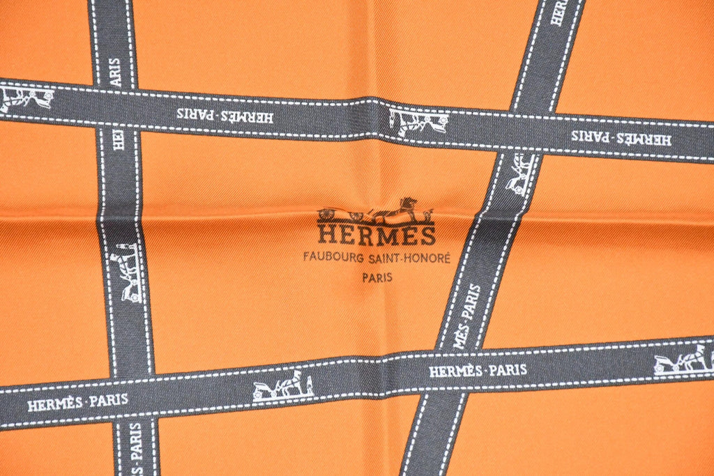 Hermes Scarf Bolduc by Jean Louis Dumas Silk 90 cm ribbon orange Carre 35" RA77