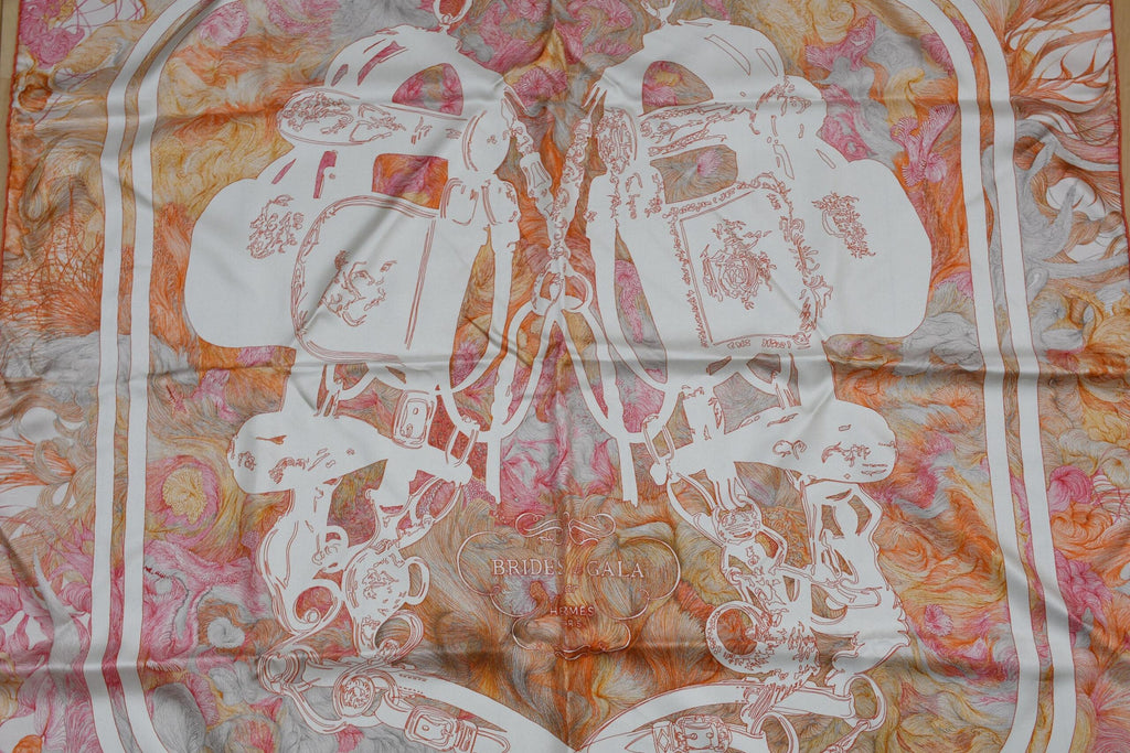 Hermes Scarf Brides de Gala en FINESSE 90 cm silk orange Carre 35"
