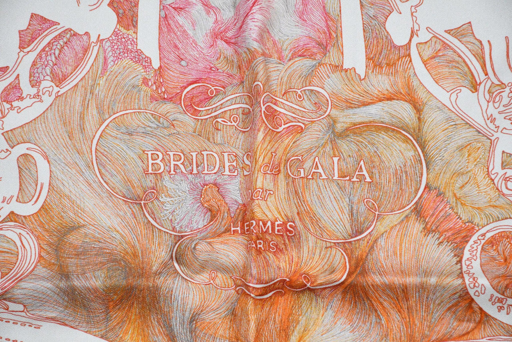 Hermes Scarf Brides de Gala en FINESSE 90 cm silk orange Carre 35"