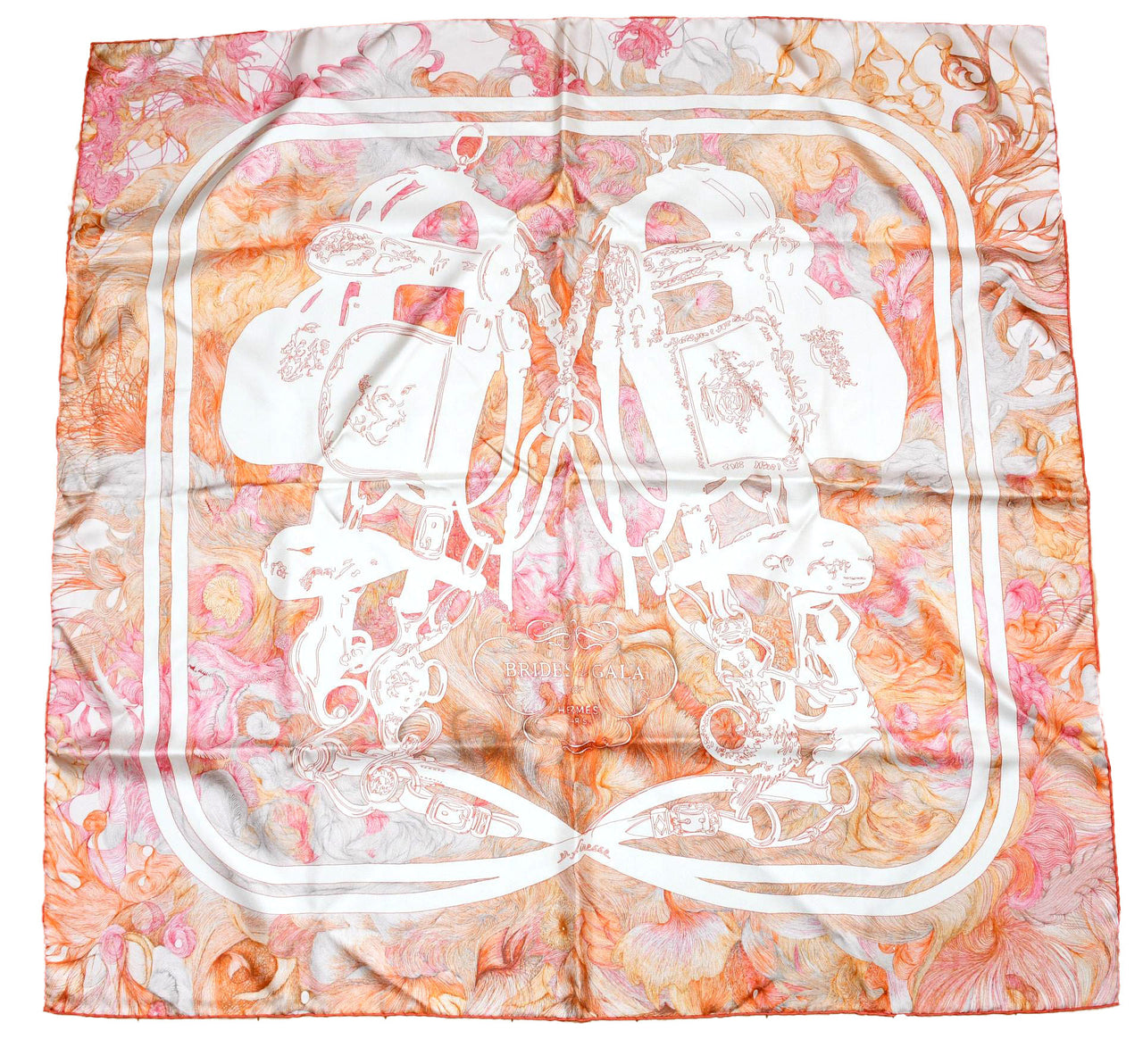 Hermes Scarf Brides de Gala en FINESSE 90 cm silk orange Carre 35"