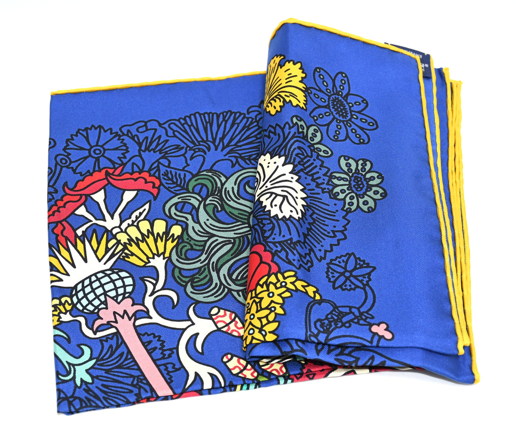 Hermes Scarf Cache Cache Fleuri 90 cm silk navy blue Carre flower 35"