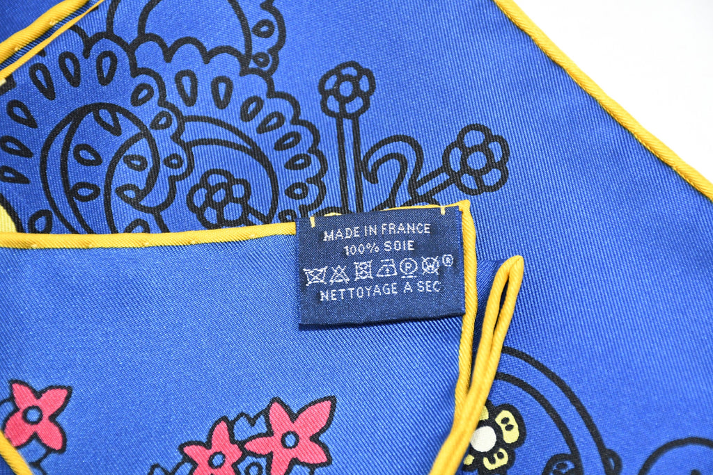Hermes Scarf Cache Cache Fleuri 90 cm silk navy blue Carre flower 35"