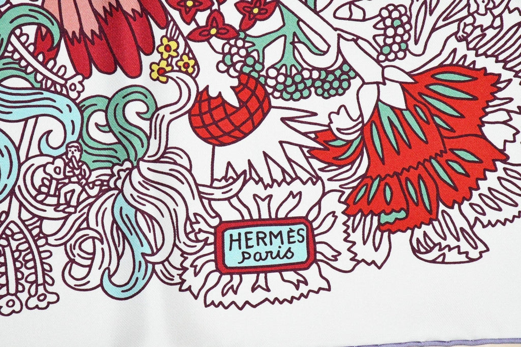 Hermes Scarf Cache Cache Fleuri 90 cm silk white Carre flower 35"