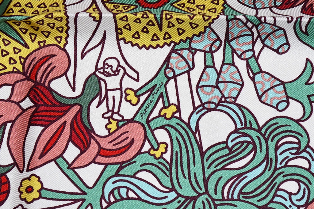 Hermes Scarf Cache Cache Fleuri 90 cm silk white Carre flower 35"