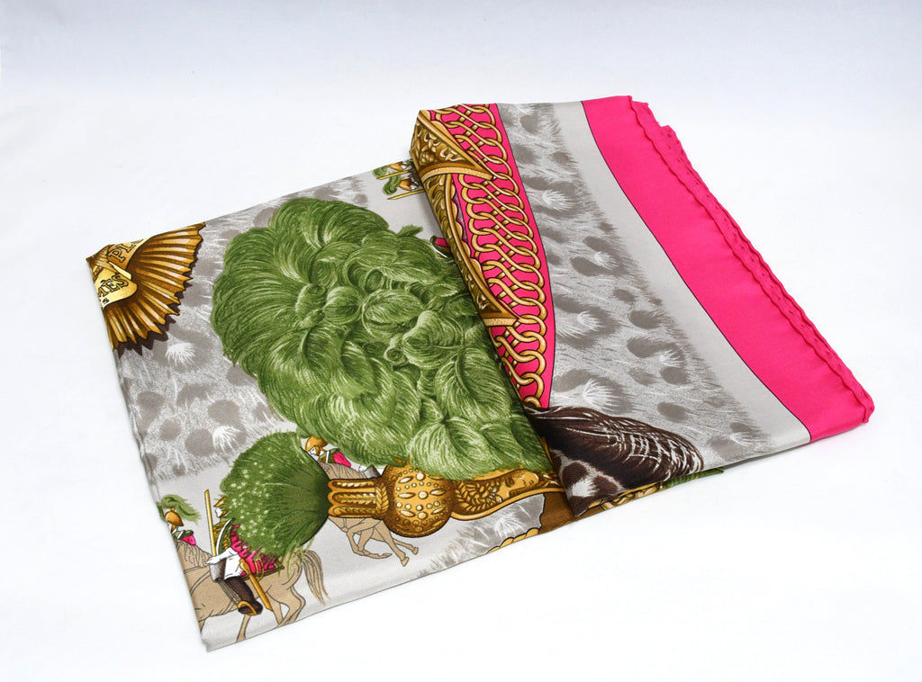 Hermes Scarf Casques et Plumets by Abadie 90 cm silk pink Carre helmet 35"