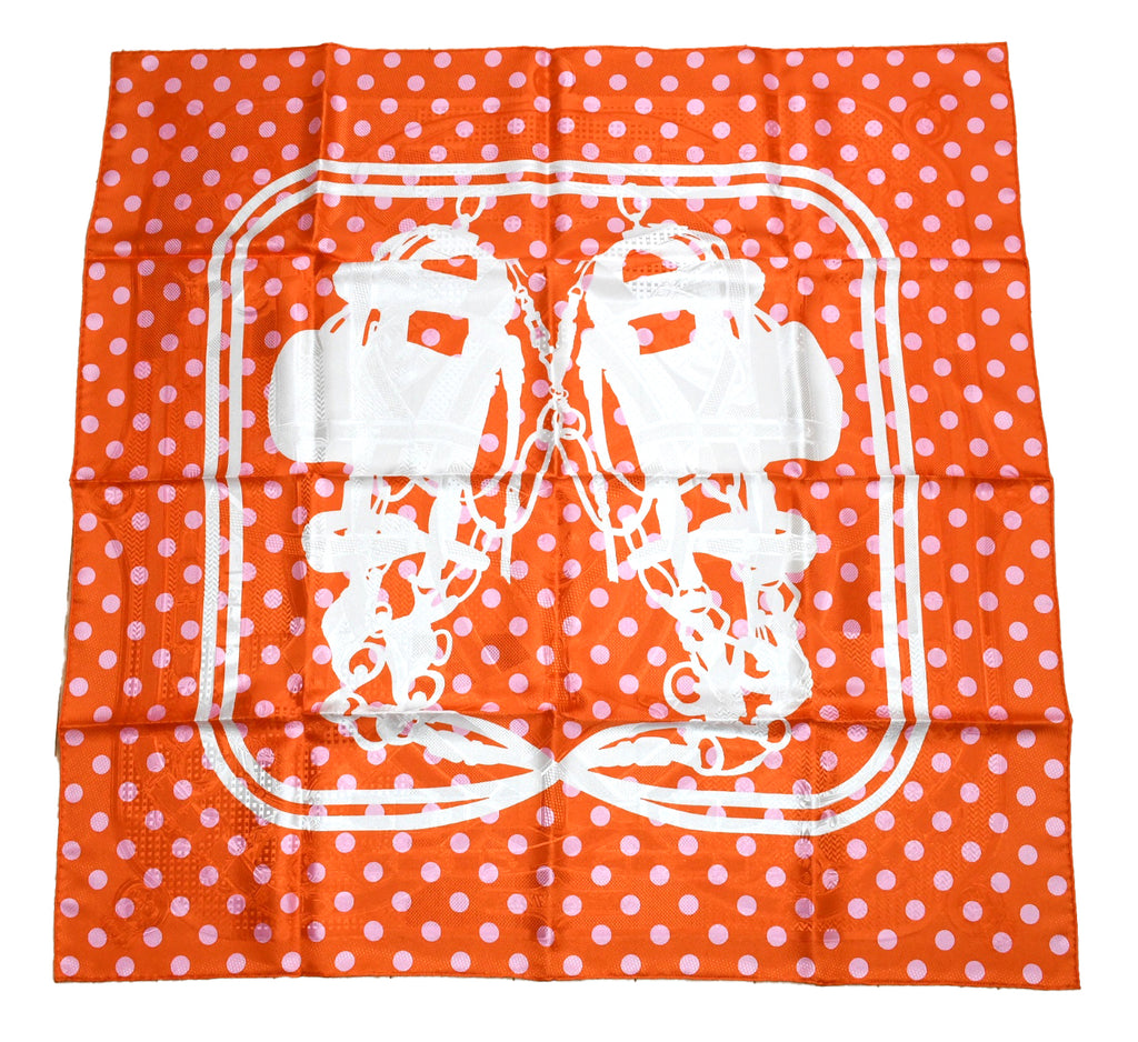 Hermes Scarf Cavalcadour Brides de Gala a Pois 90 cm silk orange pink Carre 35"