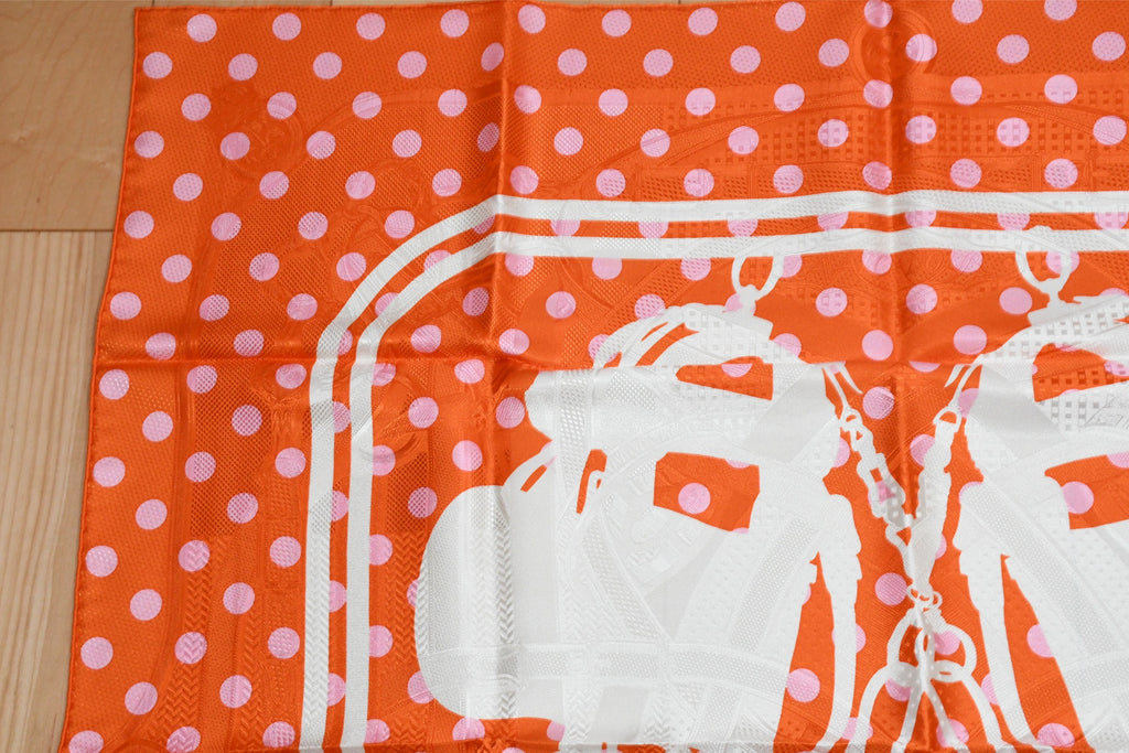Hermes Scarf Cavalcadour Brides de Gala a Pois 90 cm silk orange pink Carre 35"