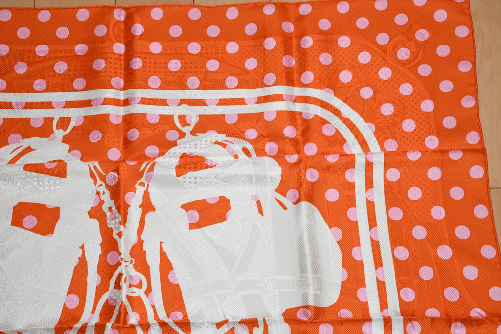Hermes Scarf Cavalcadour Brides de Gala a Pois 90 cm silk orange pink Carre 35"