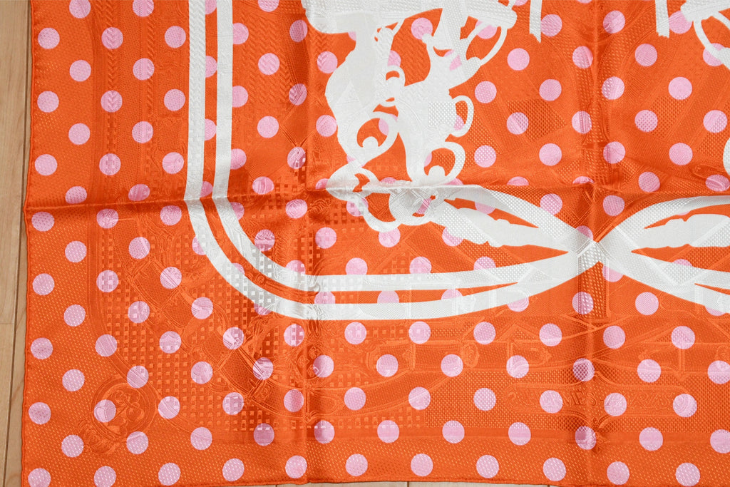Hermes Scarf Cavalcadour Brides de Gala a Pois 90 cm silk orange pink Carre 35"