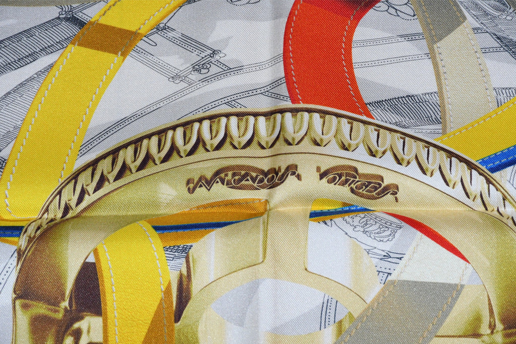 Hermes Scarf Cavalcadour Voltigeur by Henri D’Origny 90 cm silk horse bit white