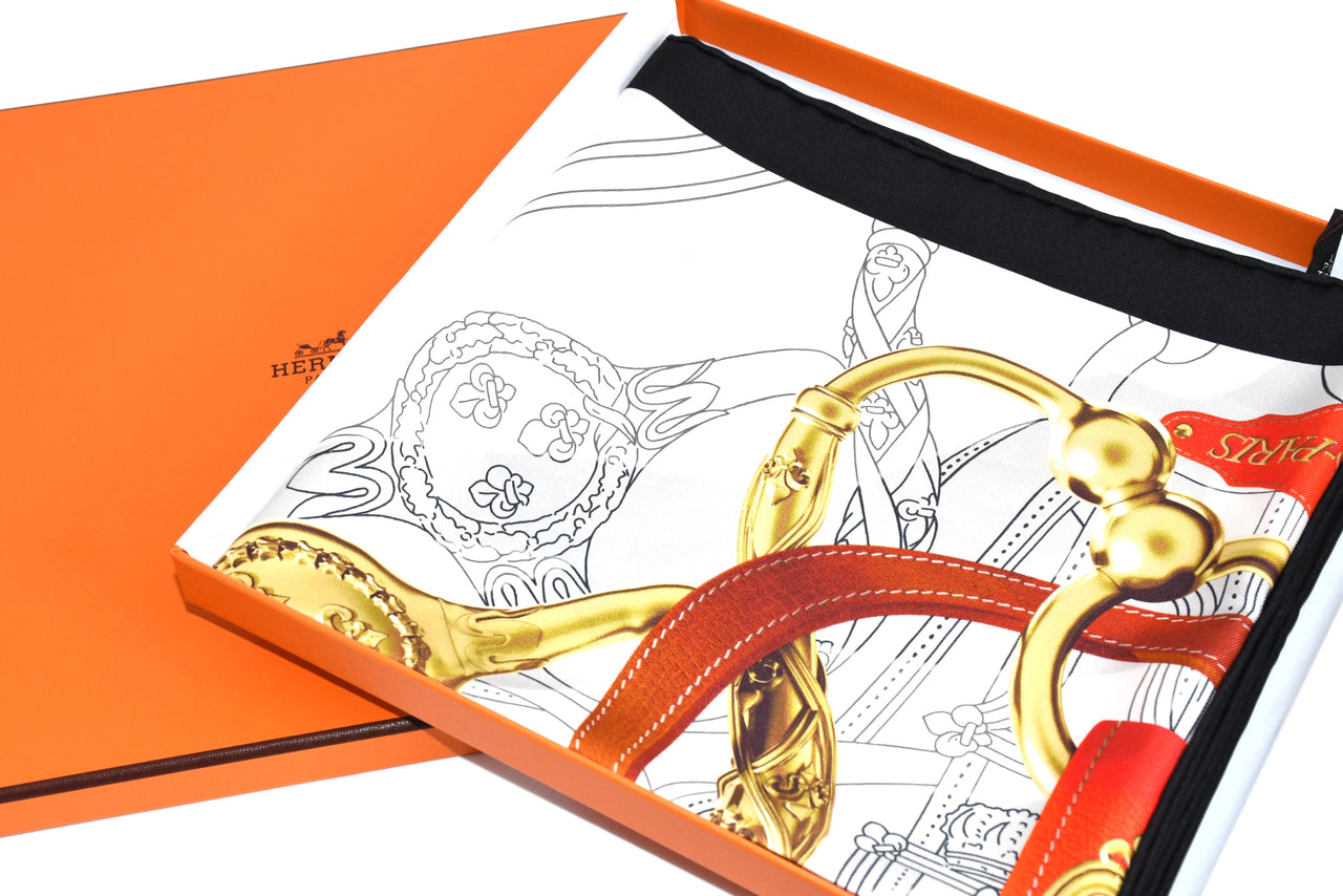 Hermes Scarf Cavalcadour Voltigeur by Henri D’Origny 90 cm silk horse bit white