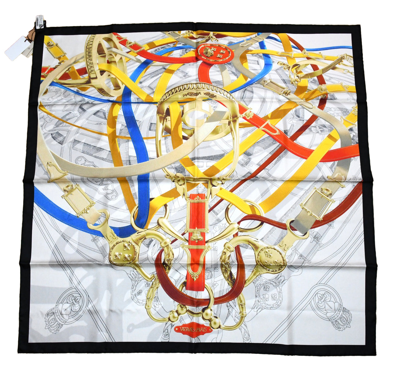 Hermes Scarf Cavalcadour Voltigeur by Henri D’Origny 90 cm silk horse bit white