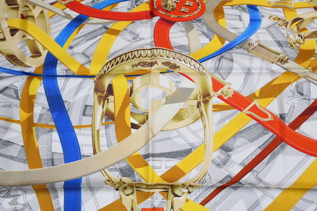 Hermes Scarf Cavalcadour Voltigeur by Henri D’Origny 90 cm silk horse bit white