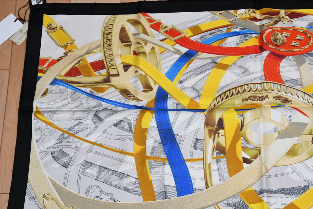 Hermes Scarf Cavalcadour Voltigeur by Henri D’Origny 90 cm silk horse bit white