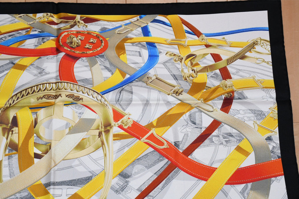 Hermes Scarf Cavalcadour Voltigeur by Henri D’Origny 90 cm silk horse bit white