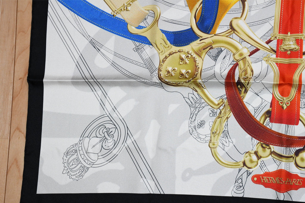 Hermes Scarf Cavalcadour Voltigeur by Henri D’Origny 90 cm silk horse bit white