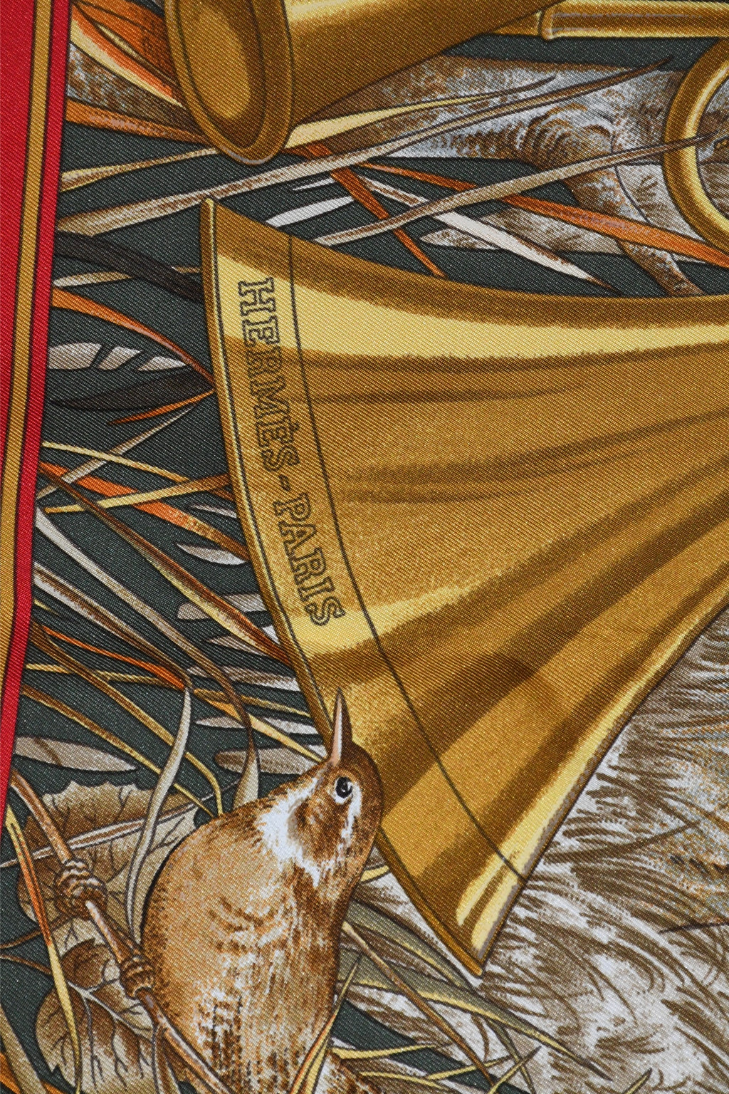 Hermes Scarf Chasse au Bois 90 cm silk red Carre fox animal hunter 35"