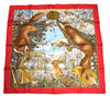 Hermes Scarf Chasse au Bois 90 cm silk red Carre fox animal hunter 35"