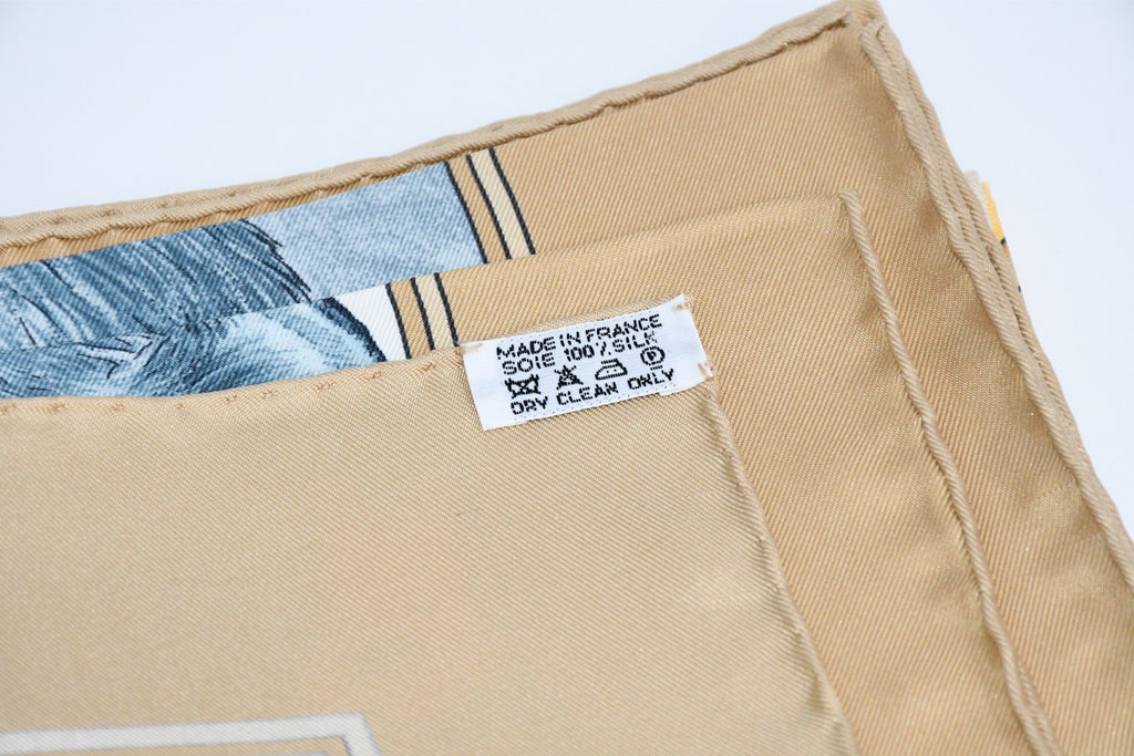 Hermes Scarf Chasse au bois 90 cm silk beige brown Carre fox animal hunter 35"
