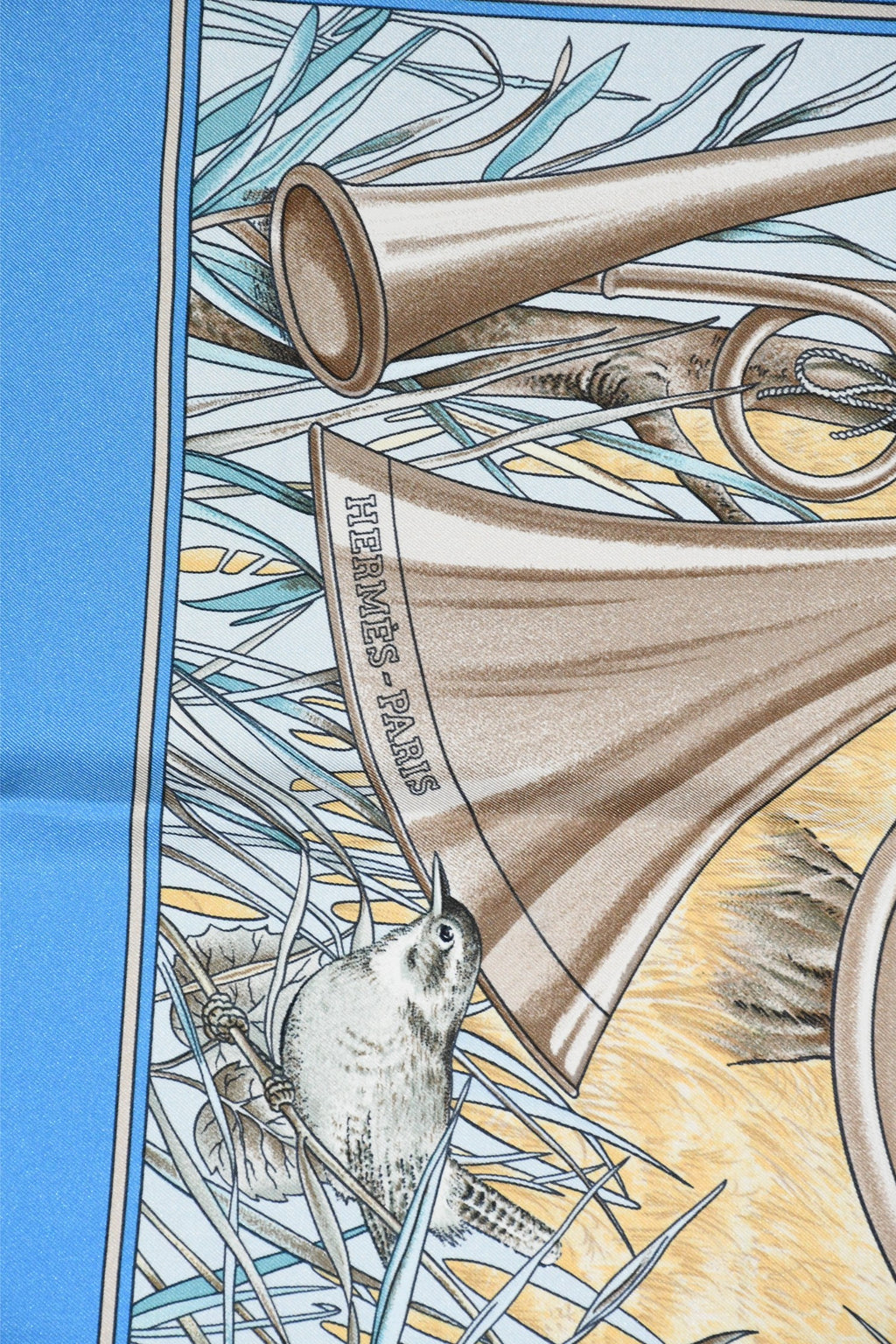 Hermes Scarf Chasse au bois 90 cm silk blue Carre fox animal hunter 35" 095