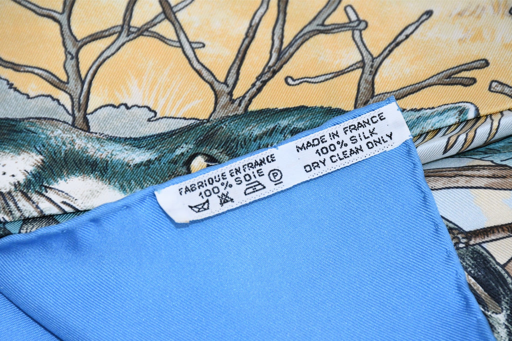 Hermes Scarf Chasse au bois 90 cm silk blue Carre fox animal hunter 35" 095