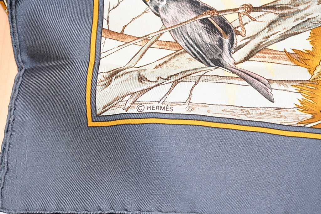 Hermes Scarf Chasse au bois 90 cm silk gray Carre fox animal hunter 35"