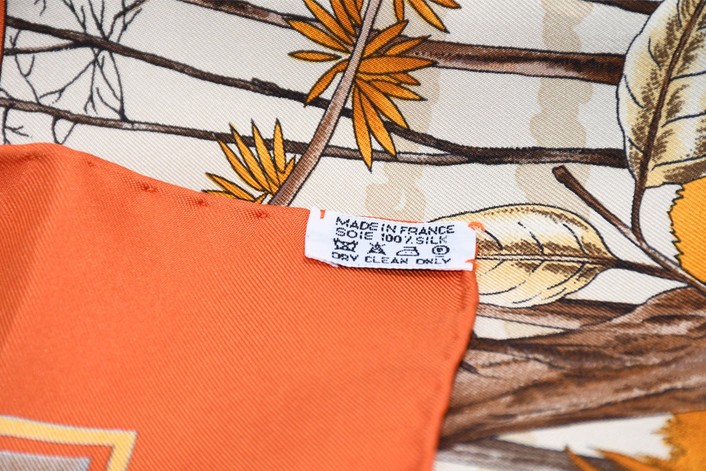 Hermes Scarf Chasse au bois 90 cm silk orange Carre fox animal hunter 35"
