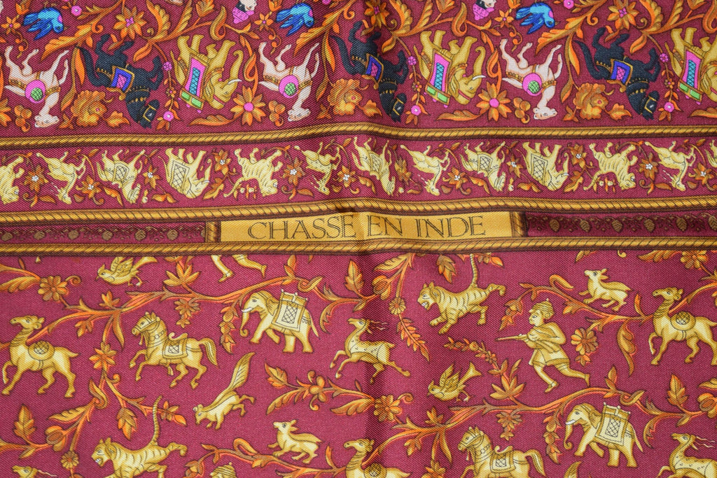 Hermes Scarf Chasse en Inde 90 cm Silk Purple Carre Shawl ME115