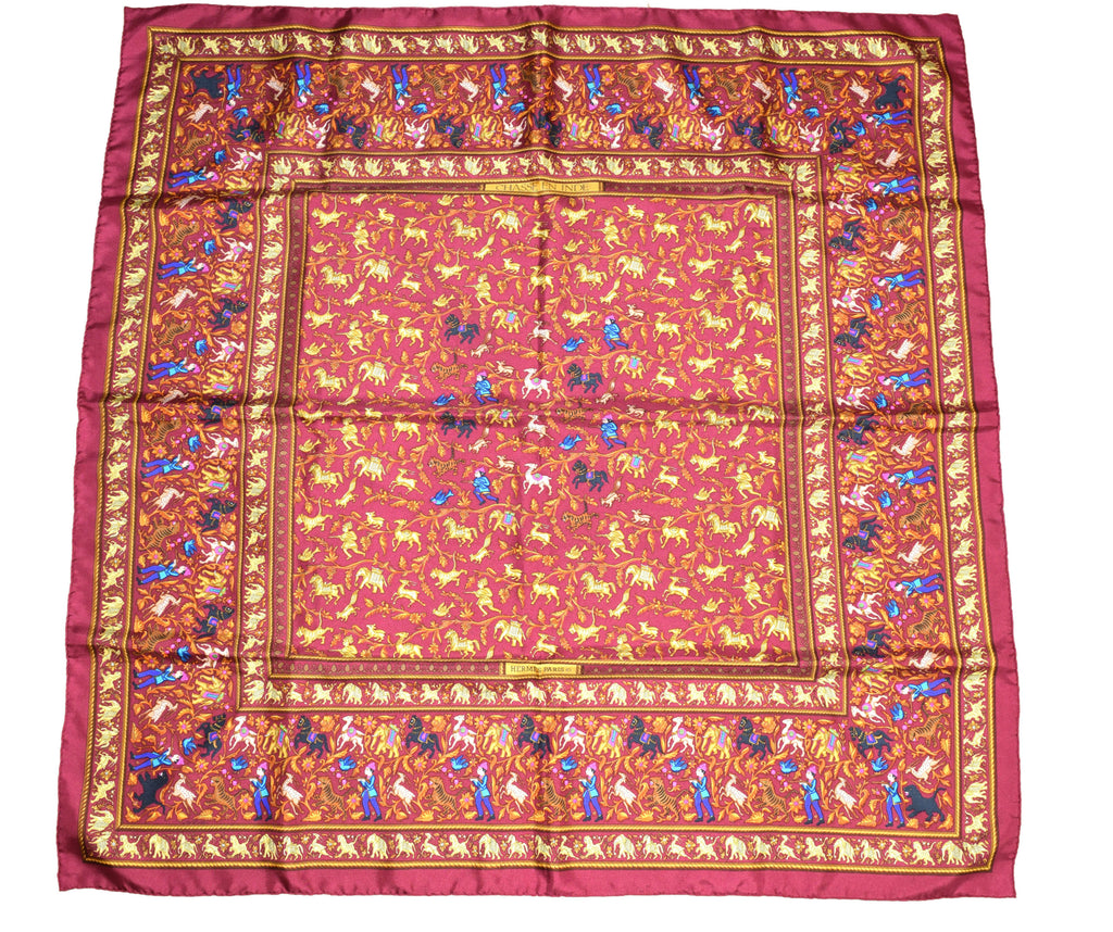 Hermes Scarf Chasse en Inde 90 cm Silk Purple Carre Shawl ME115