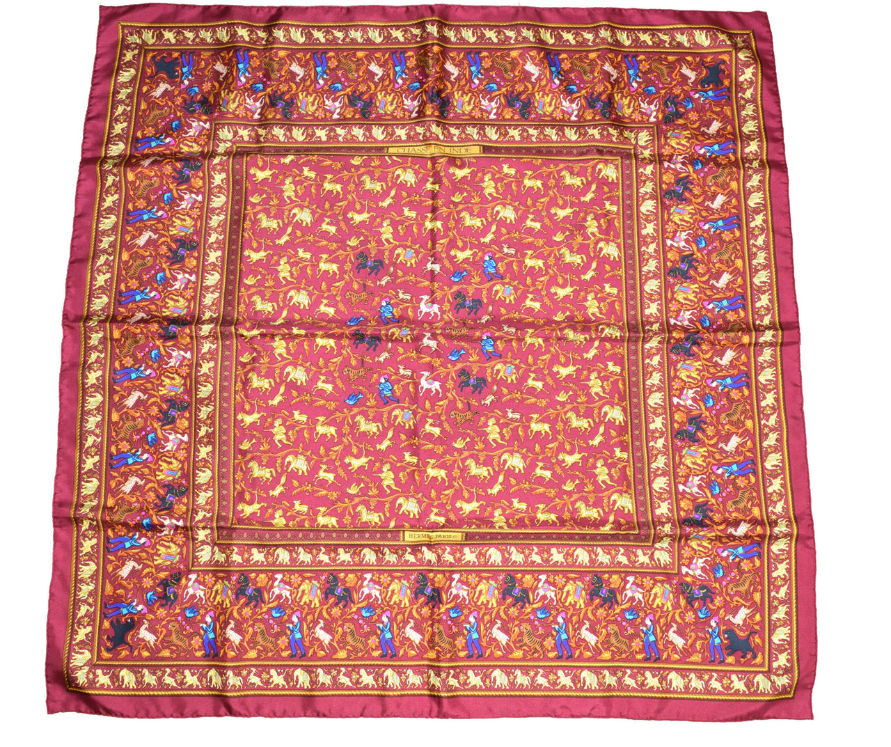 Hermes Scarf Chasse en Inde 90 cm Silk Purple Carre Shawl ME115