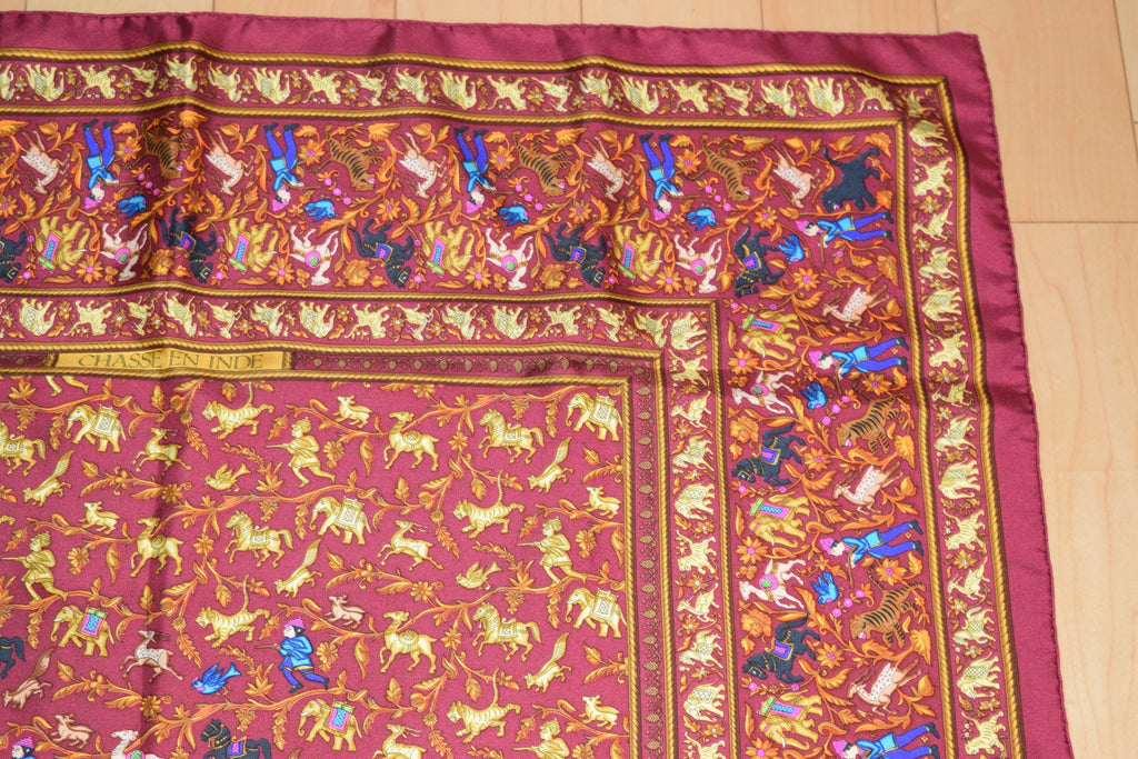 Hermes Scarf Chasse en Inde 90 cm Silk Purple Carre Shawl ME115