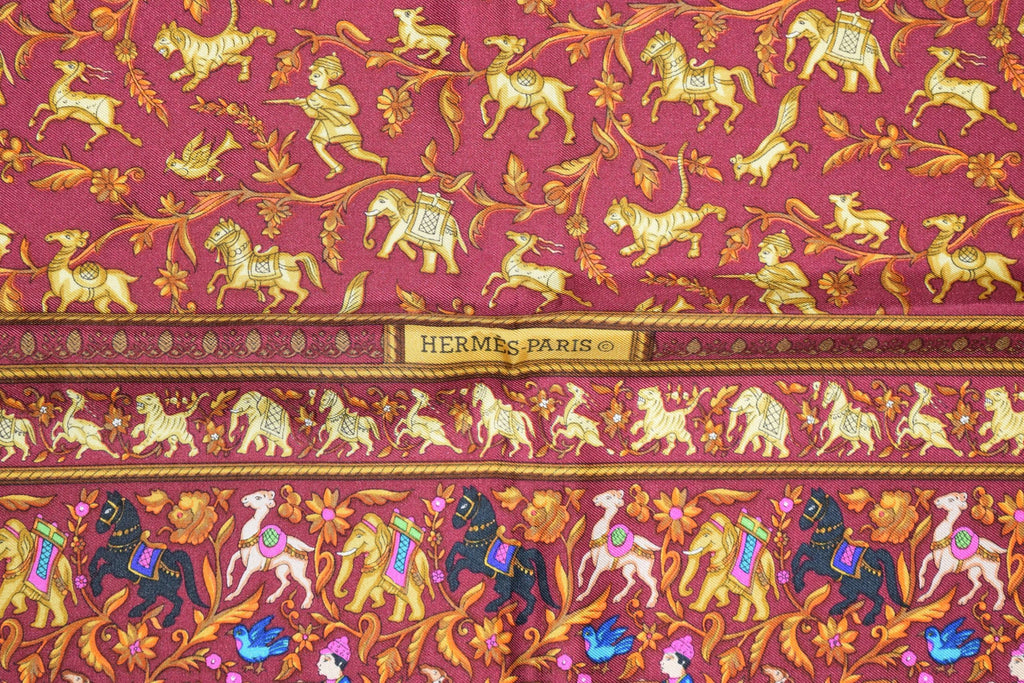 Hermes Scarf Chasse en Inde 90 cm Silk Purple Carre Shawl ME115