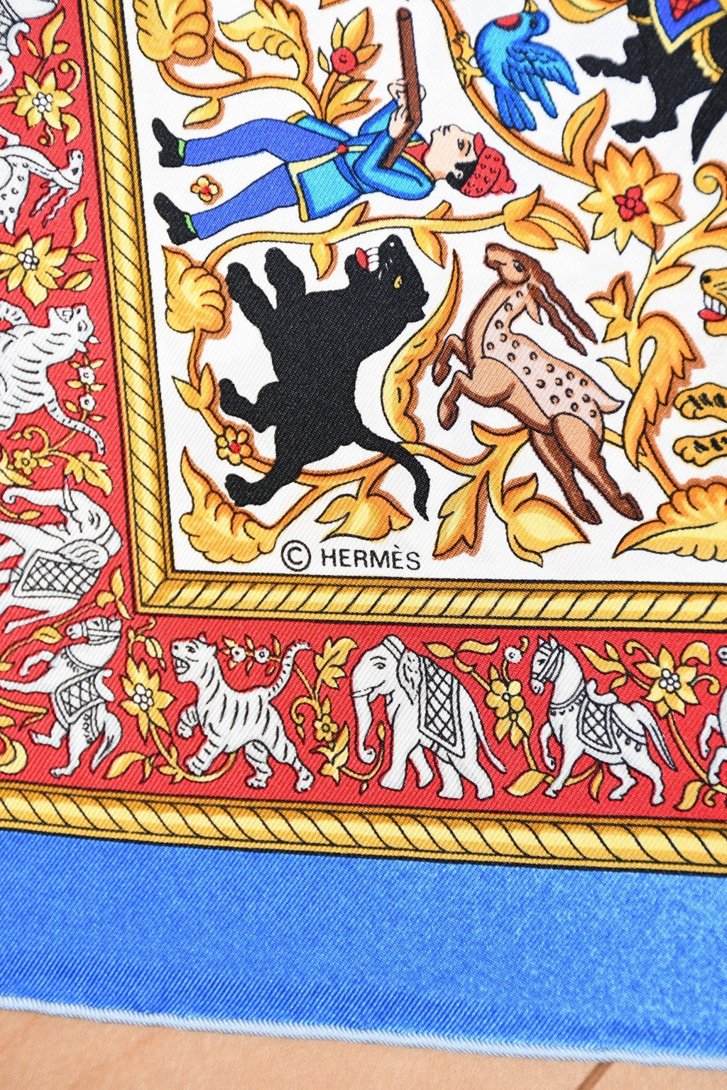 Hermes Scarf Chasse en Inde silk 90 cm blue Carre India hunter 35"