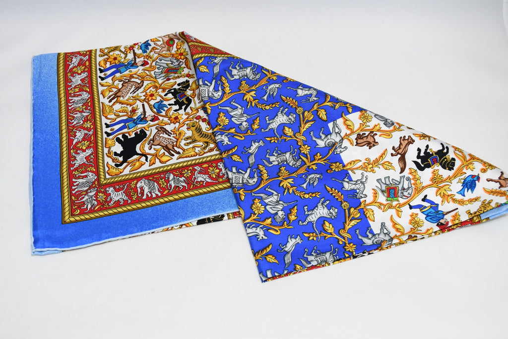 Hermes Scarf Chasse en Inde silk 90 cm blue Carre India hunter 35"