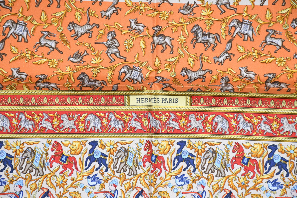 Hermes Scarf Chasse en Inde silk 90 cm blue yellow Carre India hunter 35"