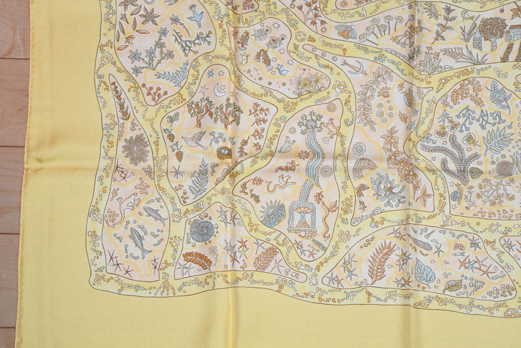 Hermes Scarf Chemins de Garrigue 90 cm Silk yellow coral road Carre 35"