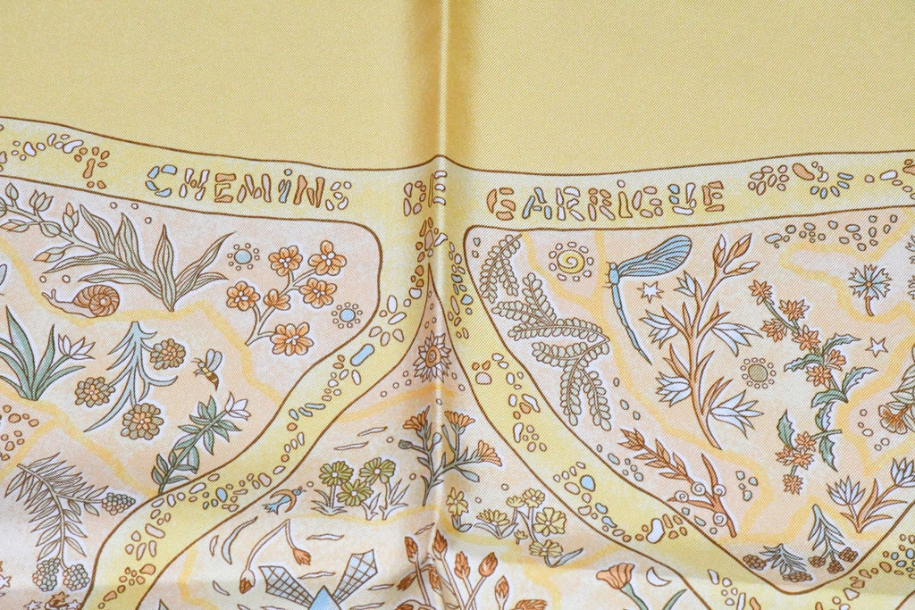 Hermes Scarf Chemins de Garrigue 90 cm Silk yellow coral road Carre 35"
