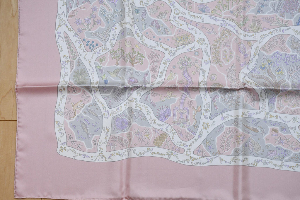 Hermes Scarf Chemins de Garrigue 90 cm silk pink Carre paths 35"