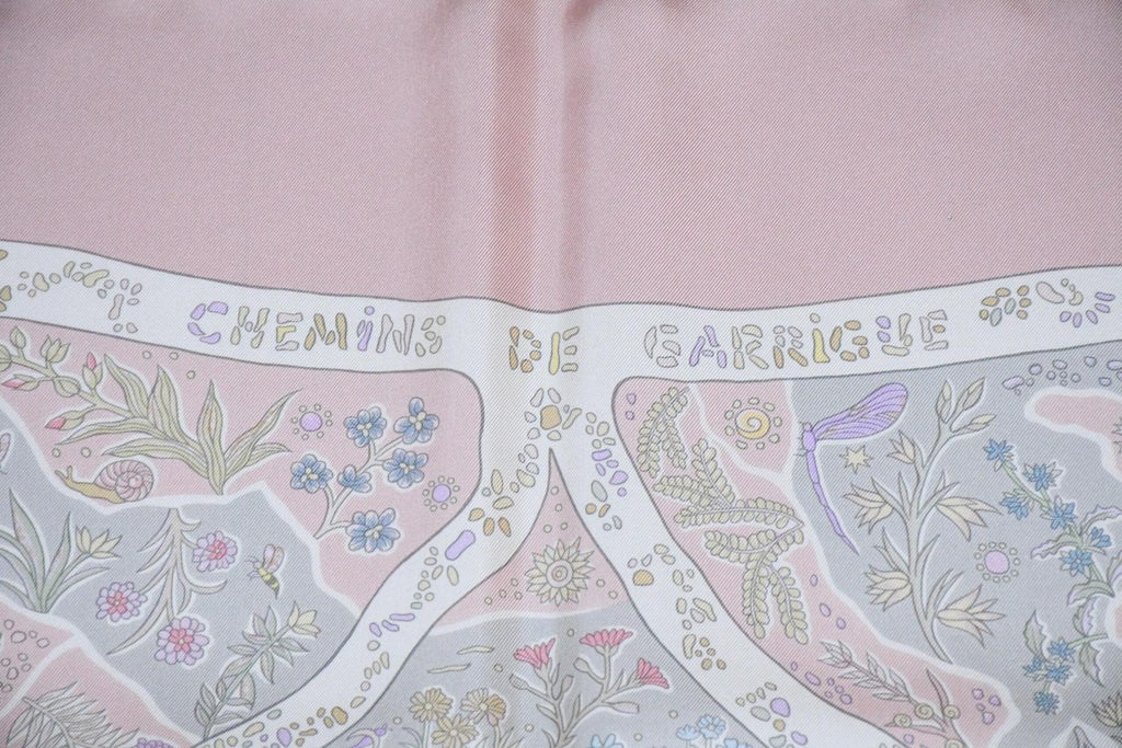 Hermes Scarf Chemins de Garrigue 90 cm silk pink Carre paths 35"