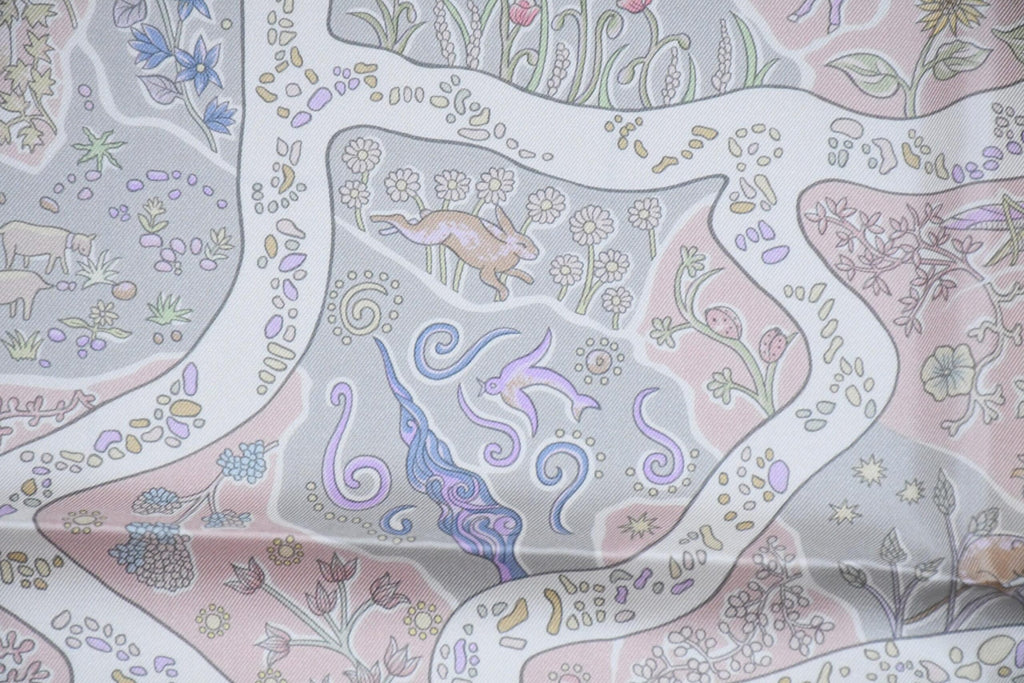 Hermes Scarf Chemins de Garrigue 90 cm silk pink Carre paths 35"