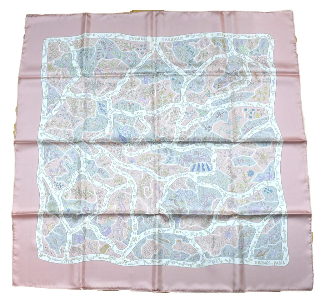 Hermes Scarf Chemins de Garrigue 90 cm silk pink Carre paths 35"
