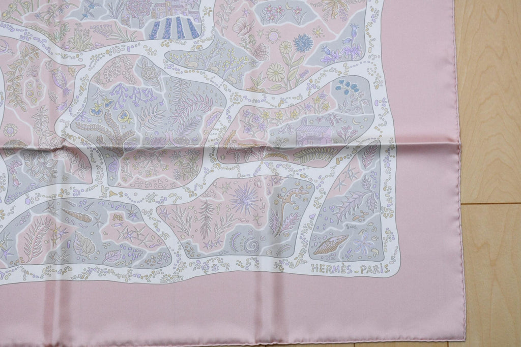 Hermes Scarf Chemins de Garrigue 90 cm silk pink Carre paths 35"