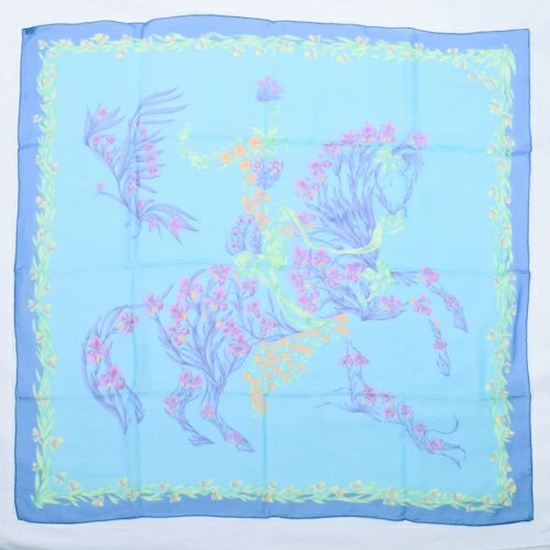Hermes Scarf Cheval Fleuri H.d'Origny 90 cm Chiffon Silk mousseline flower horse muslin 35"