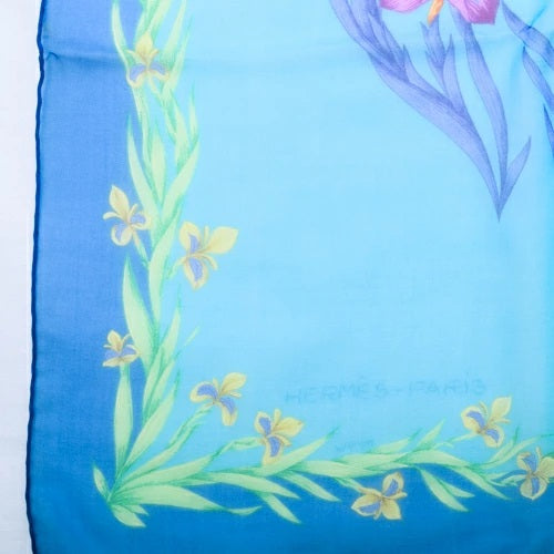 Hermes Scarf Cheval Fleuri H.d'Origny 90 cm Chiffon Silk mousseline flower horse muslin 35"