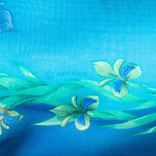Hermes Scarf Cheval Fleuri H.d'Origny 90 cm Chiffon Silk mousseline flower horse muslin 35"