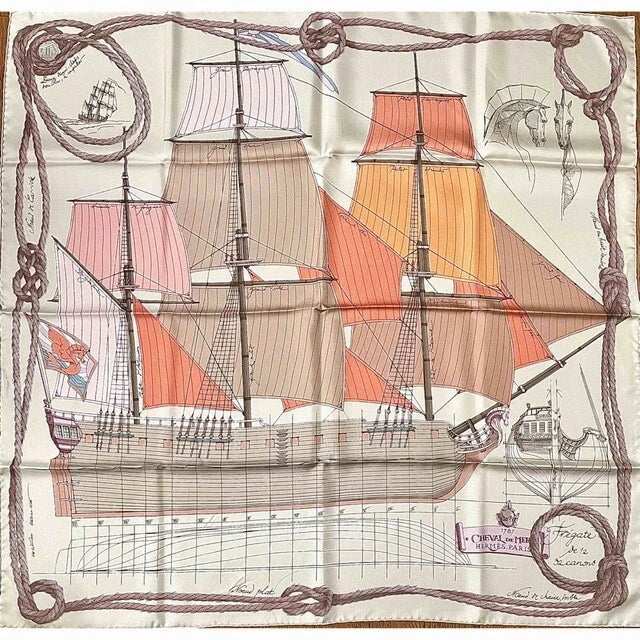 Hermes Scarf Cheval de Mer 90 cm silk Carre sea horse 35"