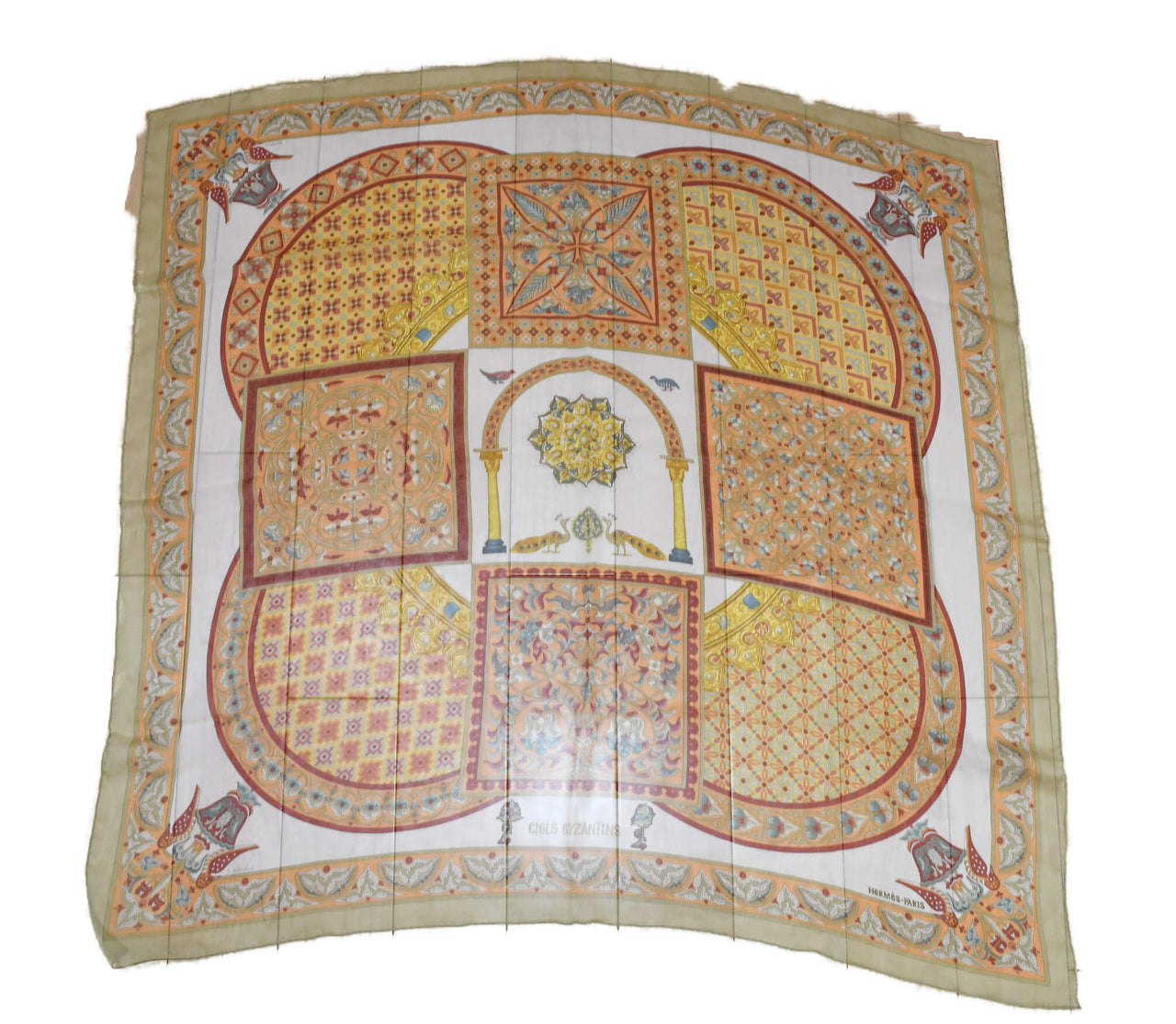 Hermes Scarf Ciels Byzantins 90 cm Chiffon Silk mousseline Beige muslin 35"